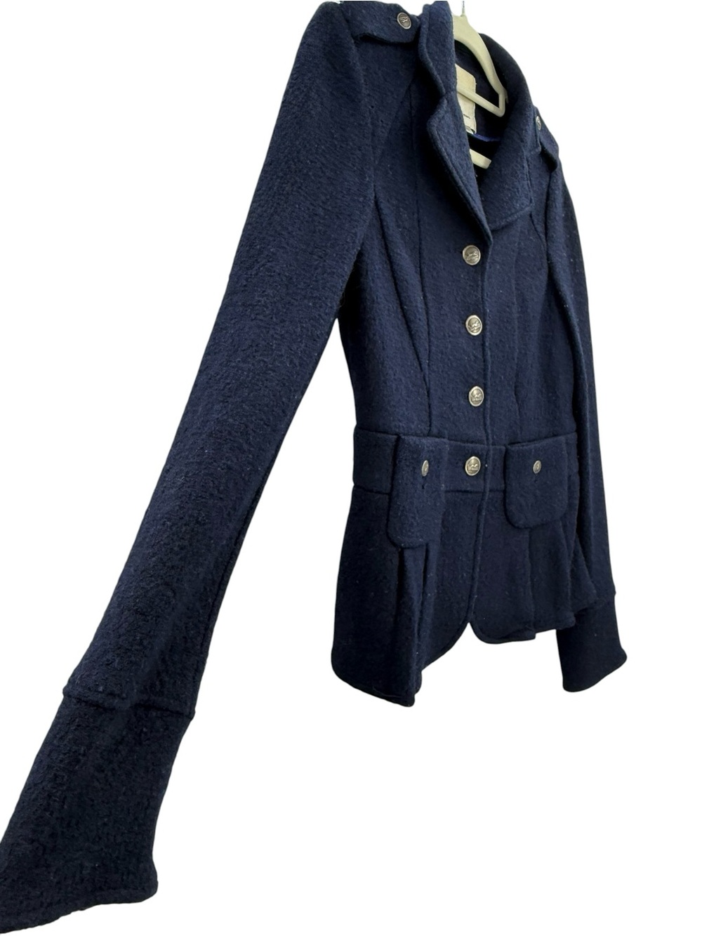 Elevenses Anthropologie Navy Wool Blend Military Peplum Jacket XS - Picture 4 of 16
